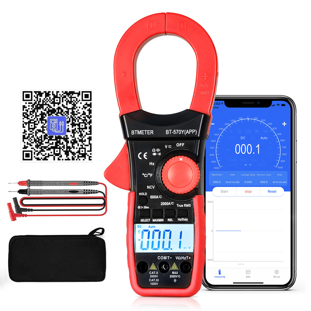 BTMETER-BT-570Y-APP Digital Clamp Multímeter, 2000A, 2000V ,True RMS Meter, Bluetooth, App