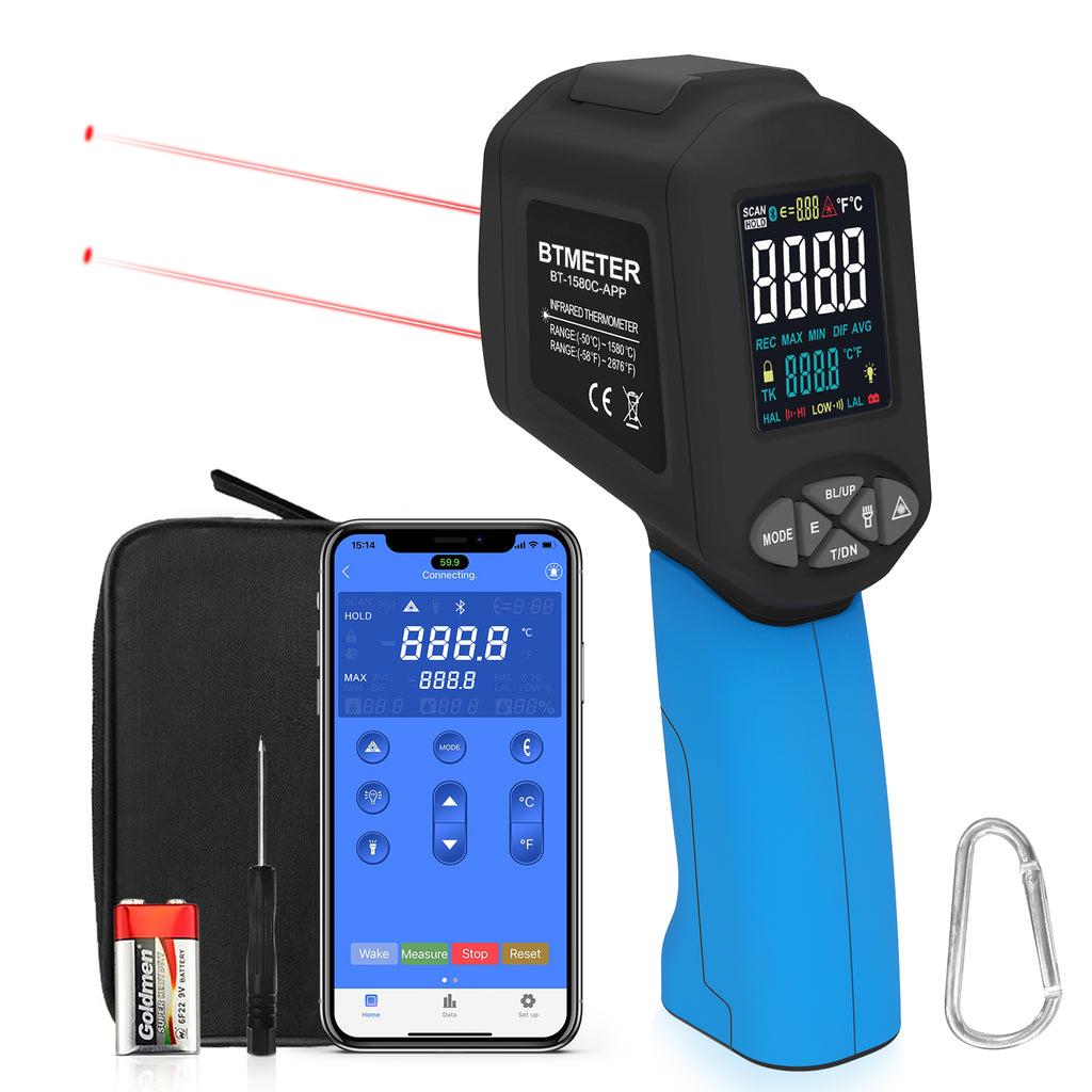 BTMETER BT-1580C-APP Color Display Infrared Thermometer -50℃ to 1580℃(-58 to 2876℉) - btmeter-store