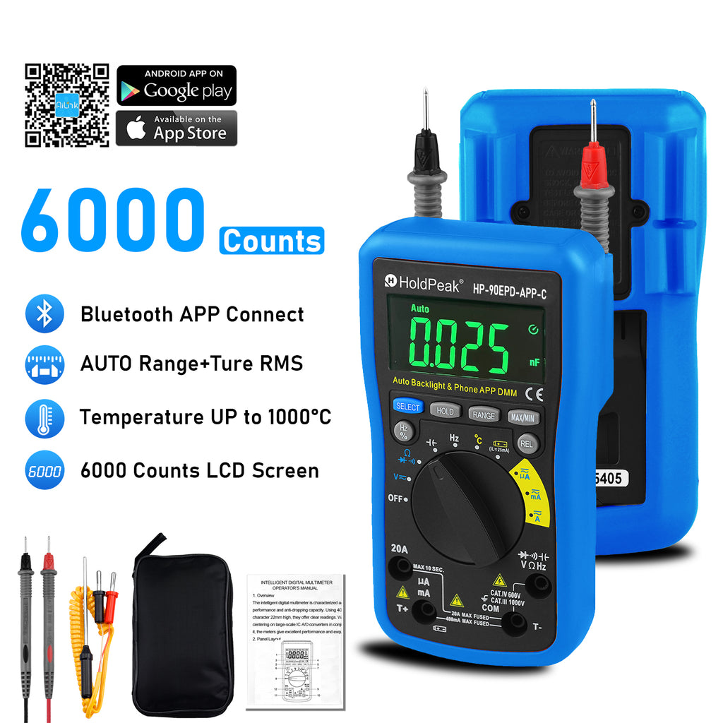 BTMETER BT-90EPD-APP-C Multimeter Mobile APP 4000 Counts True RMS with Color Screen