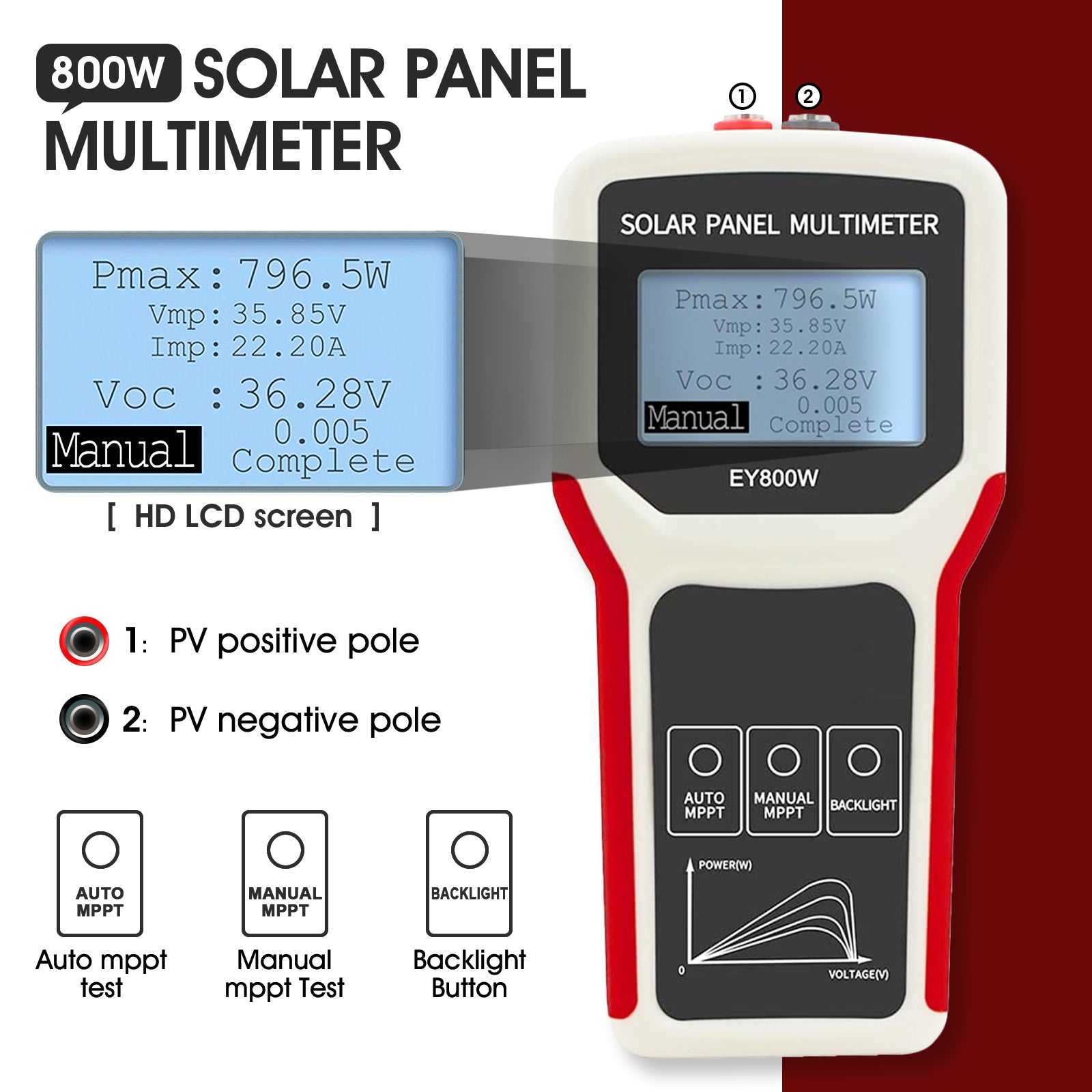 Solar Panel Tester 800W, Smart MPPT Open Circuit Voltage Troubleshooti