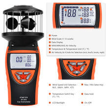 Laden Sie das Bild in den Galerie-Viewer, BTMETER BT-878 Non-Directional Cup Anemometer - Measures Wind Speed Meter with Backlit TemperatureDisplay, for Outdoor Air Velocity Testing - btmeter-store
