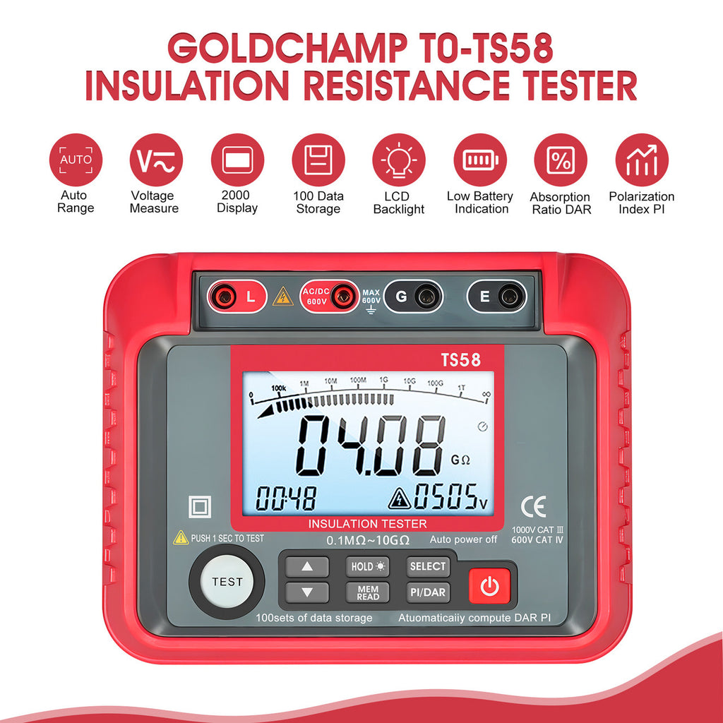 BTMETER BT-T0-TS58 0.1MΩ~20GΩ Digital Insulation Resistance Tester ACV DCV 10-600V - btmeter-store