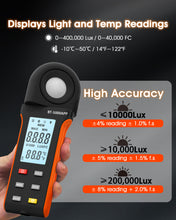 Cargar imagen en el visor de la galería, BTMETER BT-5000APP Illuminance Light Meter with Bluetooth, Digital Lux Foot Candles Meter 0.1~400,000 Lux with 270º Rotating Sensor - btmeter-store