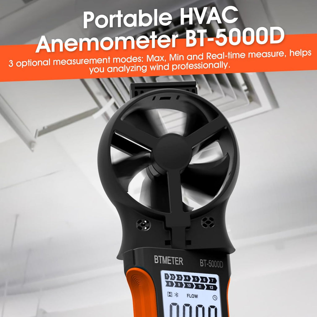 BTMETER  BT-5000D Anemometer Rechargeable HVAC Anemometer Air Flow Velocity Tester with CFM - btmeter-store