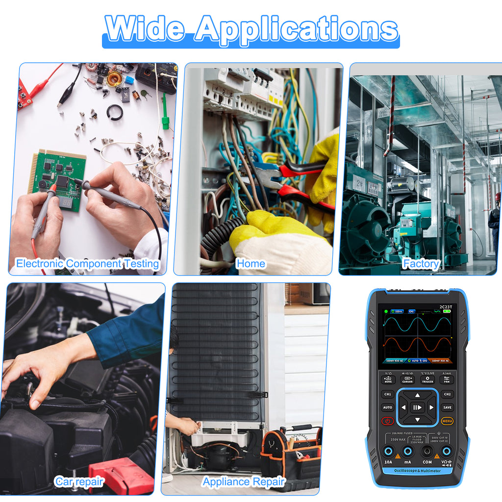 BTMETER 2C23T Multimeter Oscilloscope, 2 Channels, 10MHz Bandwidth, 50MSa/s Sampling Rate, 9999 Counts, AC and DC Meter,  3 in 1