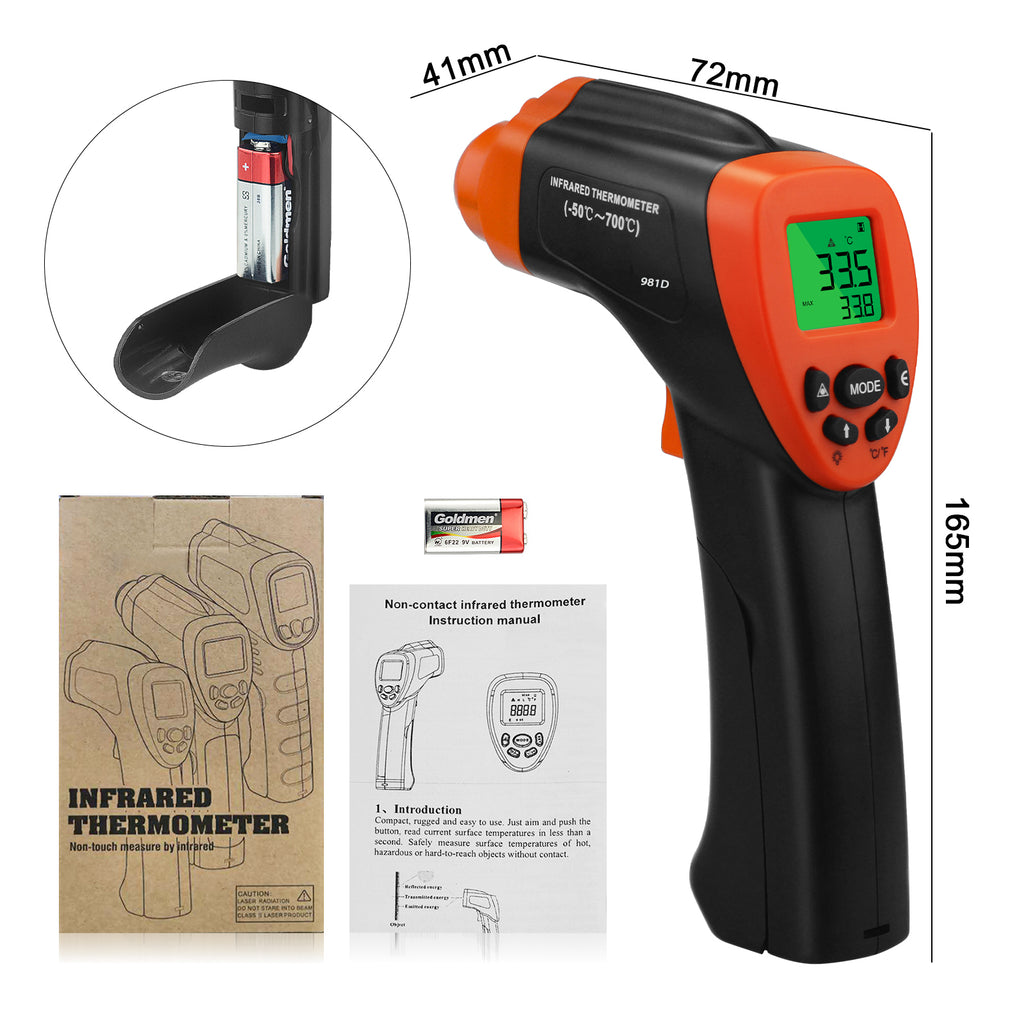 BTMETER BT-980D D:S 12:1 Handheld Industrial Infrared Thermometer for -58℉ to 1022℉(-50°C ~ 550°C)