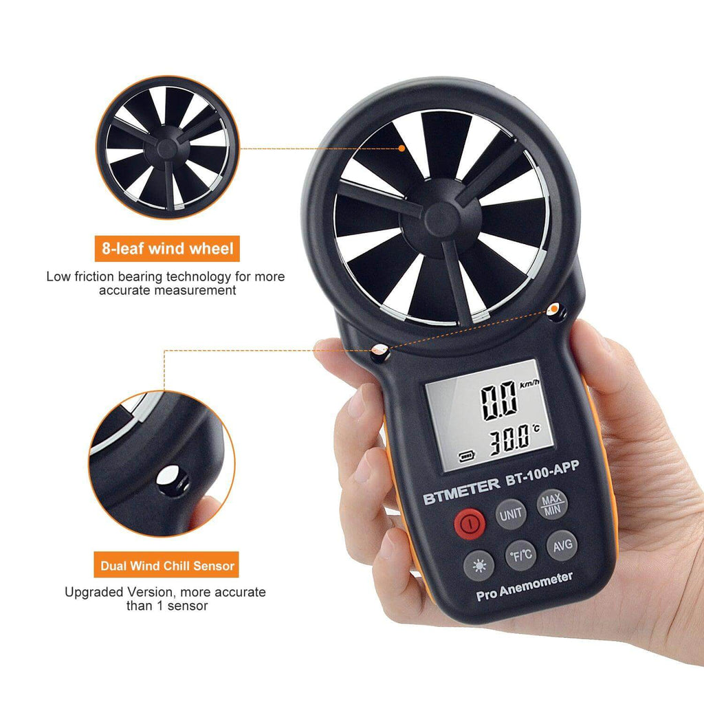 BTMETER BT-100-APP Digital Anemometer, Handheld APP Data Support Wind Speed Meter - btmeter-store