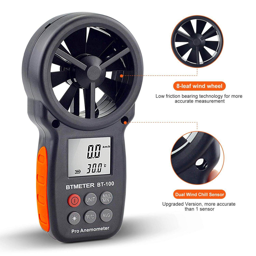 BTMETER BT-100 Vane anemometer, Digital Anemometer, Handheld Wind Speed Meter - btmeter-store