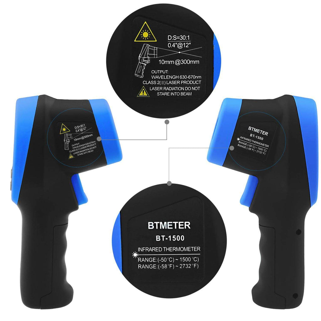 BTMETER BT-1500 Digital Infrared Thermometer -50℃~1500℃ DS 30:1 - btmeter-store