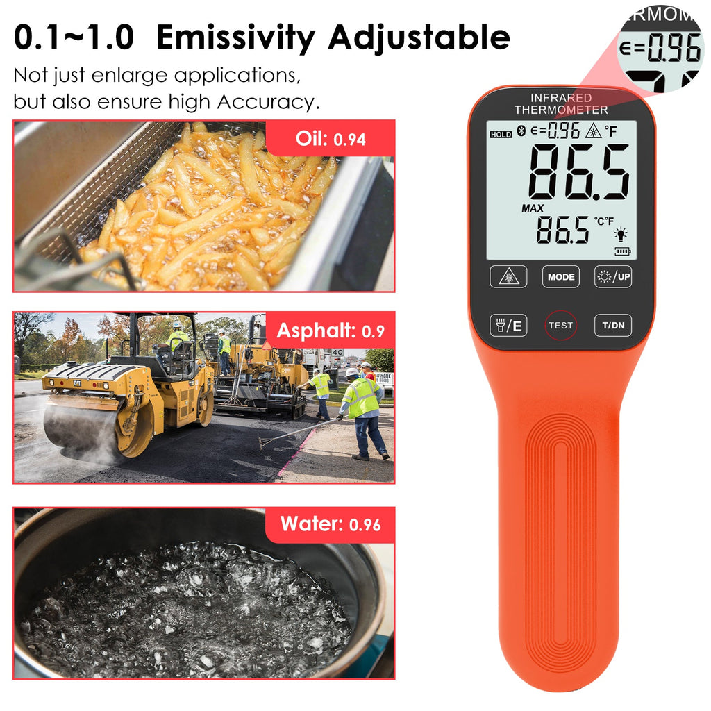 BTMETER BT-1600-APP Waterproof Infrared Thermometer 30:1, Touchscreen Laser Thermometer, Connct the Phone - btmeter-store