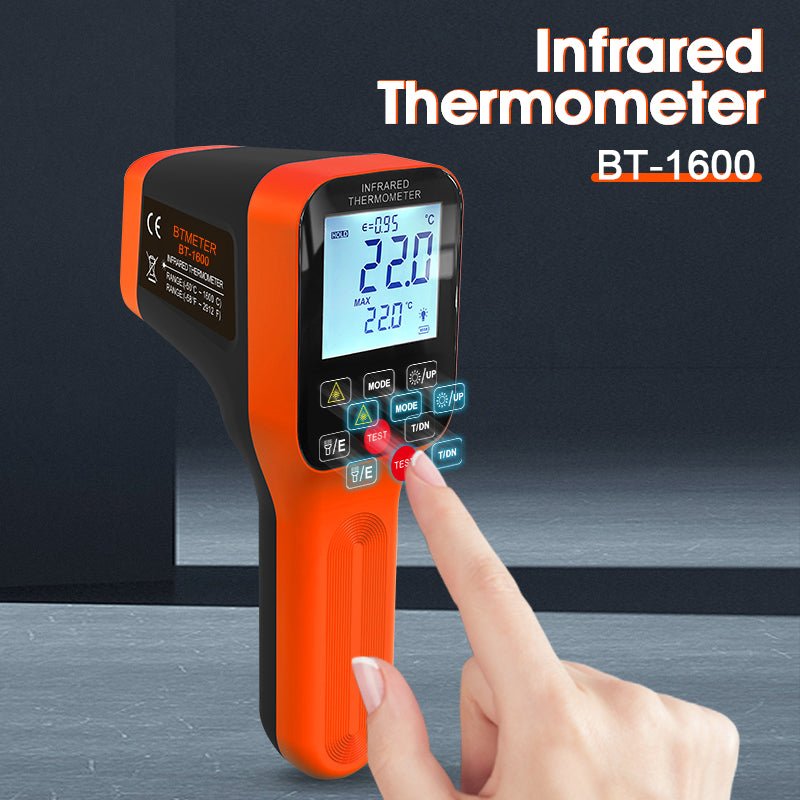 BTMETER BT-1600 Waterproof Infrared Thermometer 30:1, Touchscreen Laser Thermometer - btmeter-store