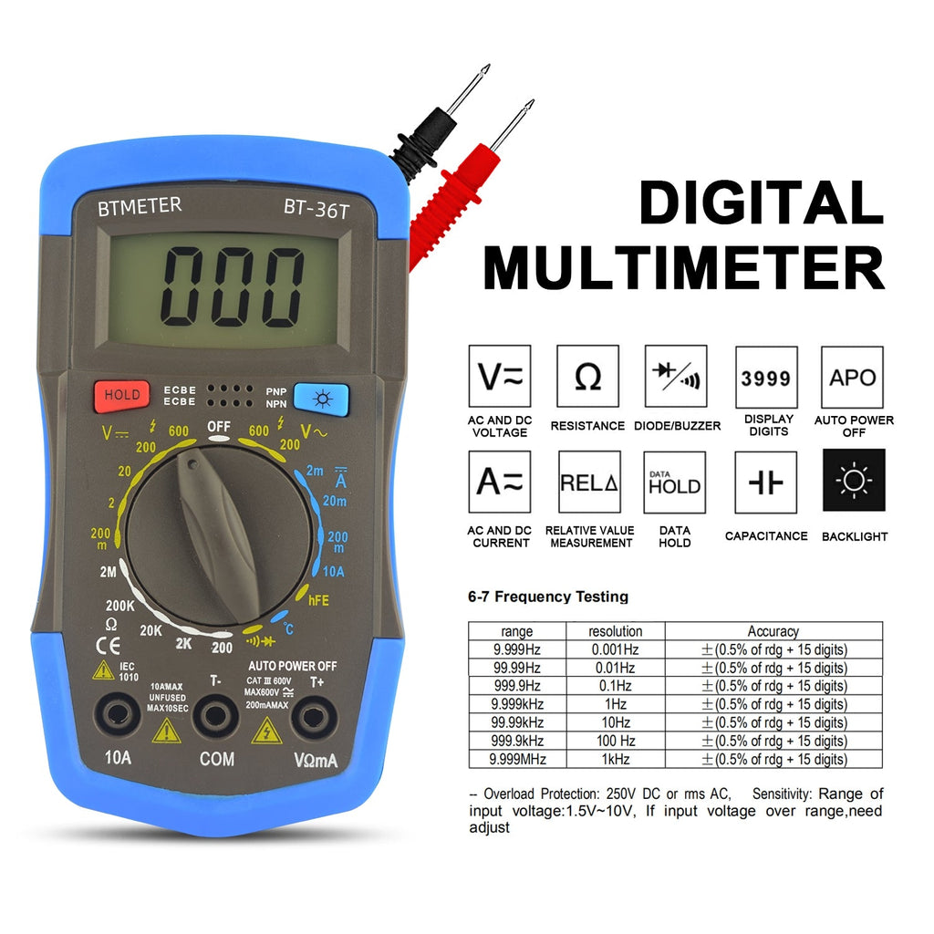 BTMETER BT-36T Multimeter Manual Range Digital Tester - btmeter-store