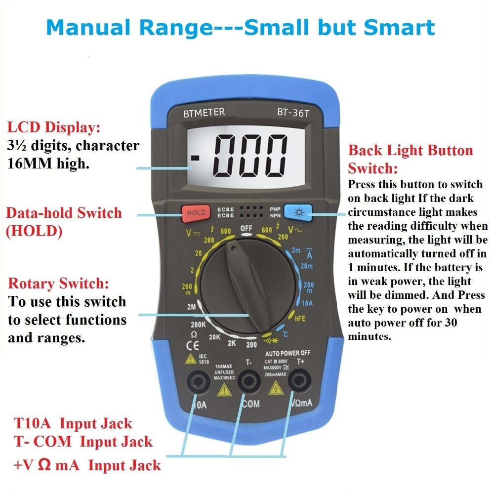 BTMETER BT-36T Multimeter Manual Range Digital Tester - btmeter-store