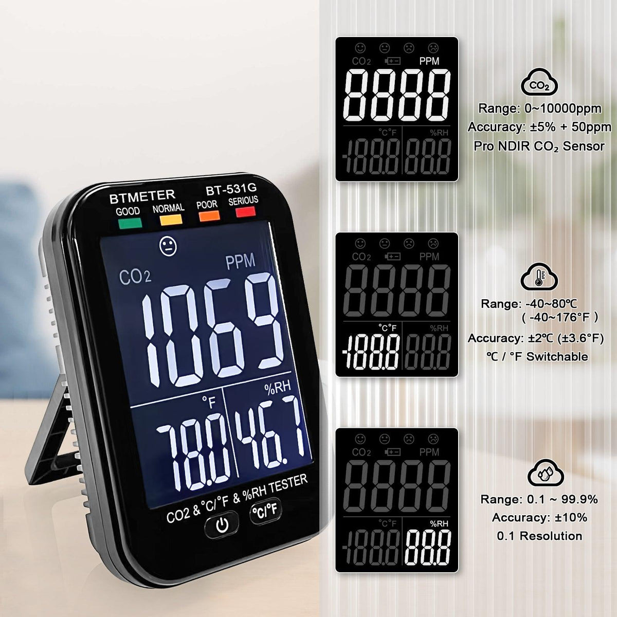 Portable CO2 Air Quality Monitor NDIR Sensor CO2 Detector