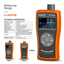 Laden Sie das Bild in den Galerie-Viewer, BTMETER BT-5800G Ammonia Gas Detector Sensor, Accurately test for 0~100 PPM Nh3 Monitor Gauge with Temperature Humidity Tester - btmeter-store