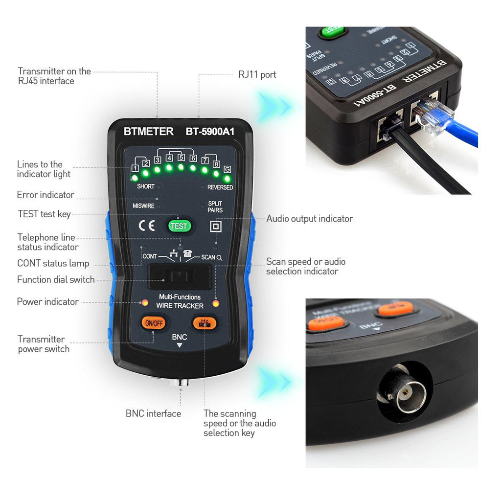 BTMETER BT-5900A Wire Tracker Tone Generator, Cable Finder - btmeter-store