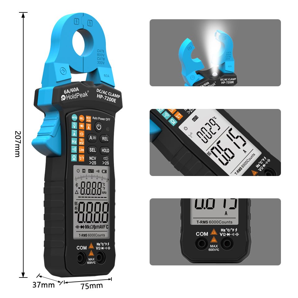 BTMETER BT - 7200E Clamp Meter 6000 Counts, Test True RMS, NCV, Diode Test - btmeter - store