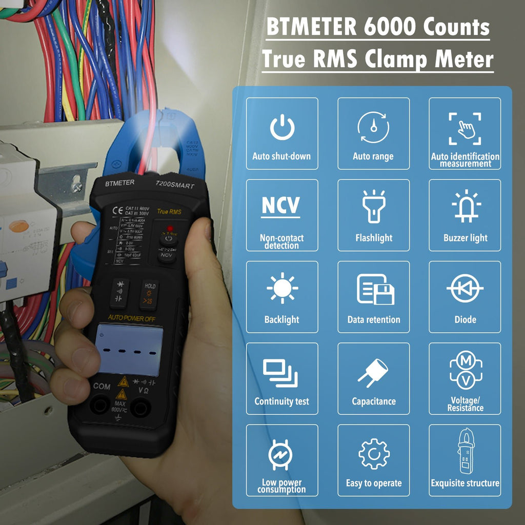 BTMETER BT - 7200SMART Digital Clamp Multimeter, TRMS 6000 Counts Clamp - on Avometer - btmeter - store