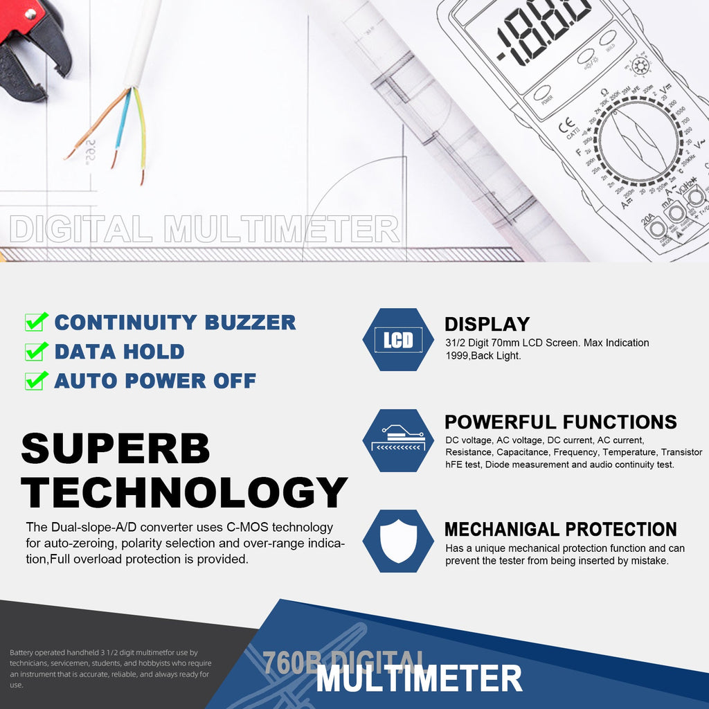 BTMETER BT - 760B Digital Multimeter Meter with Frequency Temperature - btmeter - store