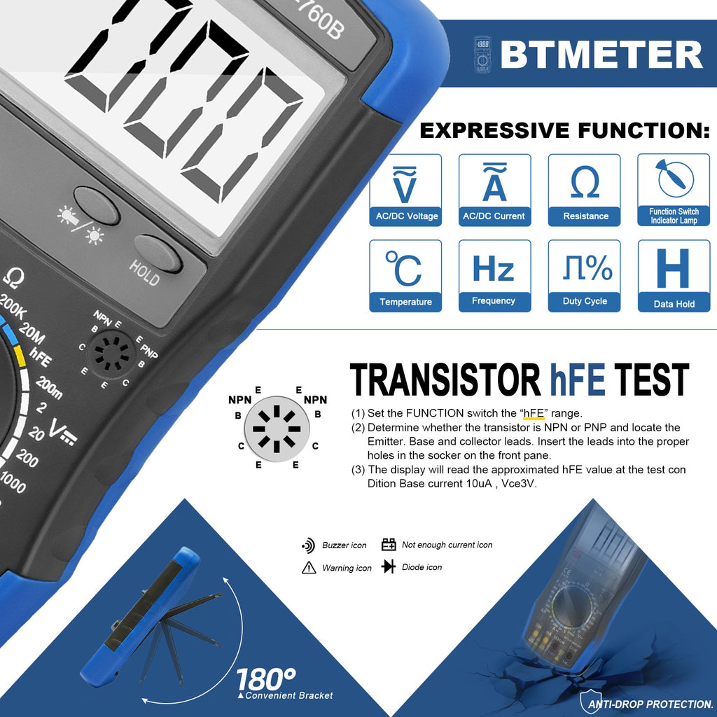 BTMETER BT - 760B Digital Multimeter Meter with Frequency Temperature - btmeter - store