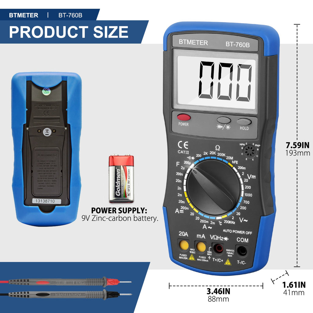 BTMETER BT - 760B Digital Multimeter Meter with Frequency Temperature - btmeter - store