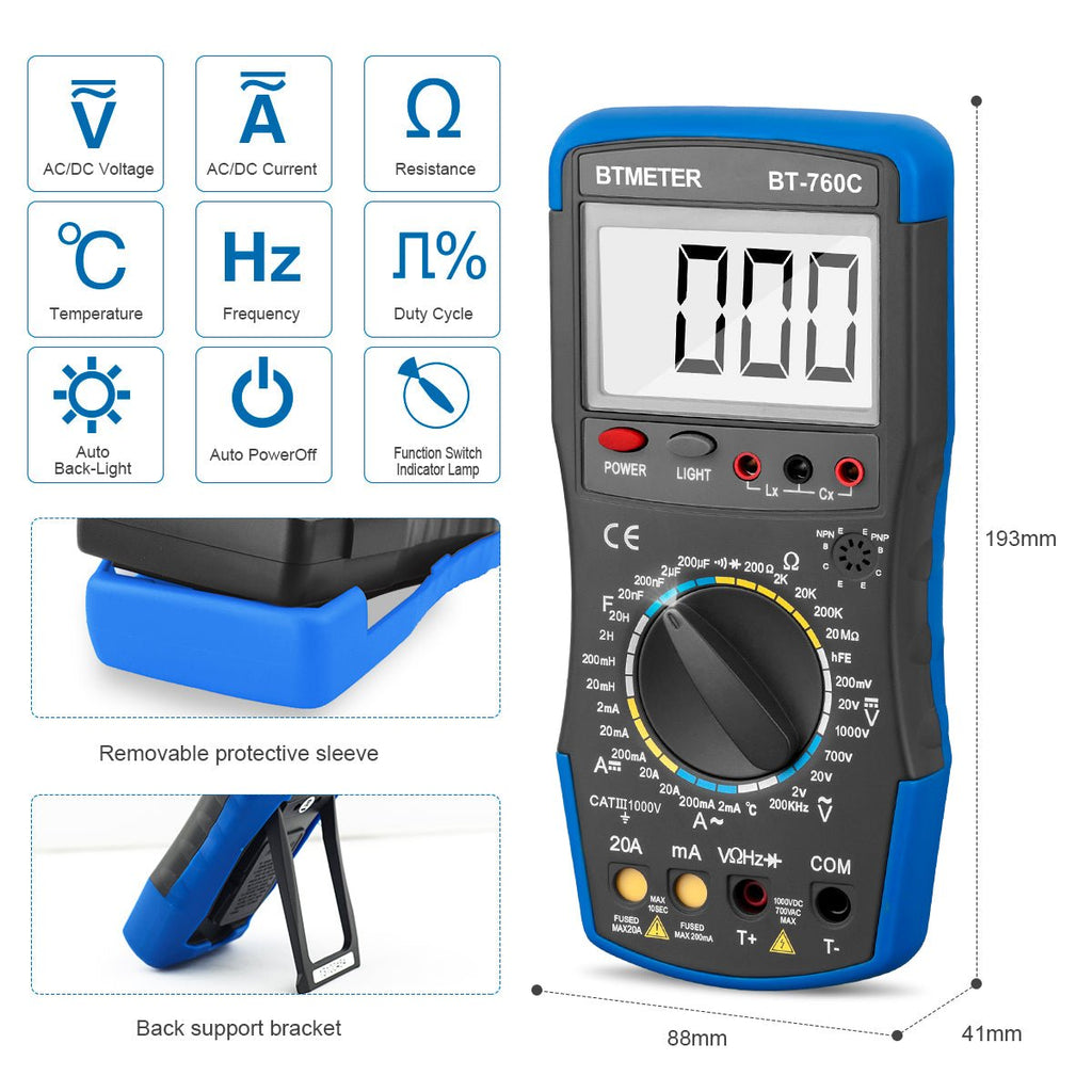 BTMETER BT - 760C Digital Multimeter DC/AC Voltage Current Inductance Tester - btmeter - store