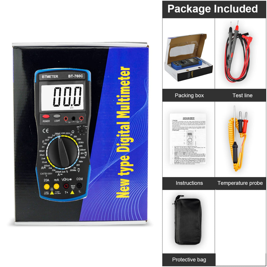 BTMETER BT - 760C Digital Multimeter DC/AC Voltage Current Inductance Tester - btmeter - store