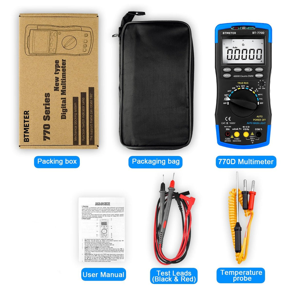 BTMETER BT - 770D NCV Digital Multimeter High - Accuracy Auto Range True RMS 40000Counts - btmeter - store