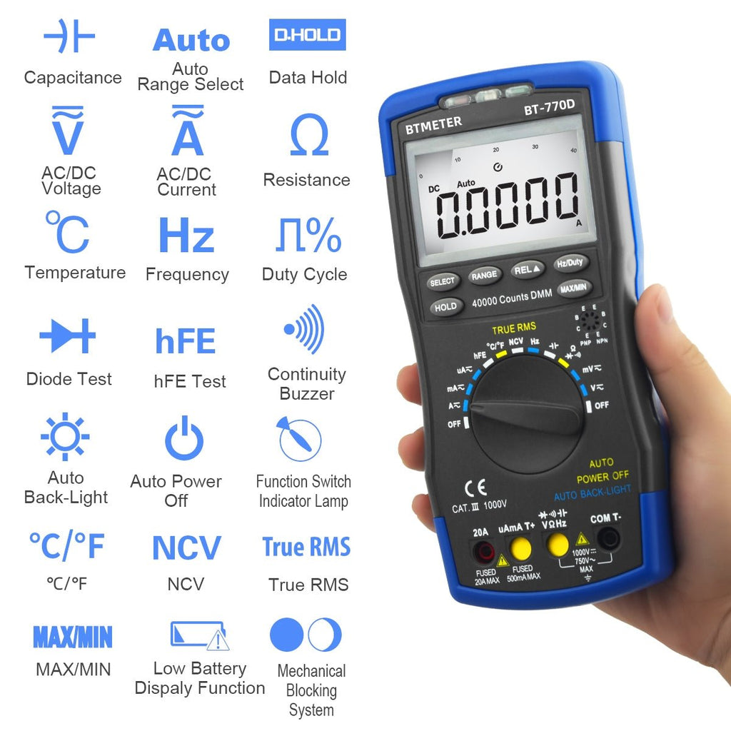 BTMETER BT - 770D NCV Digital Multimeter High - Accuracy Auto Range True RMS 40000Counts - btmeter - store