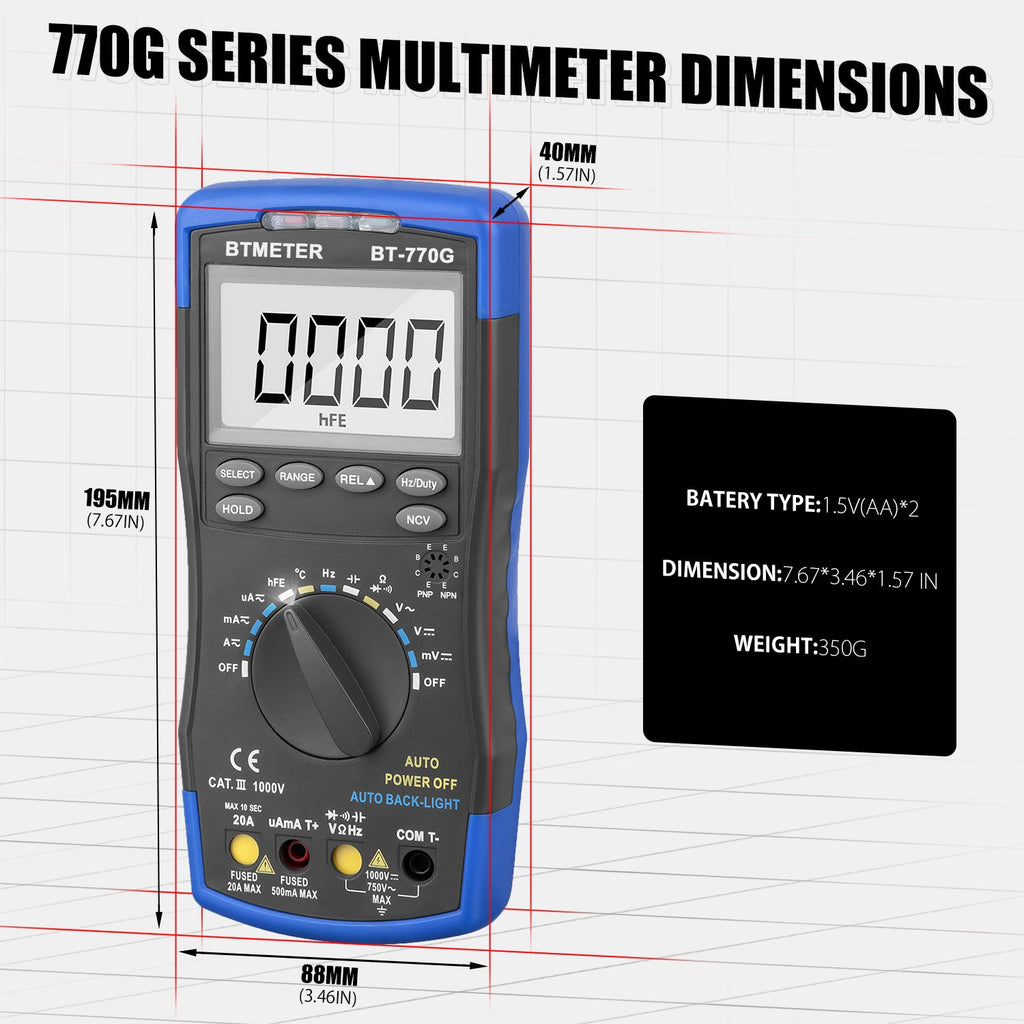 BTMETER BT - 770G Digital Multimeter DMM DC AC Voltage Temperature - btmeter - store