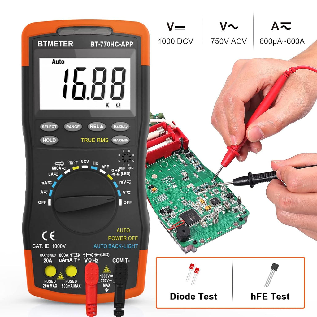 BTMETER BT - 770HC - APP Digital Multimeter, Handheld TRMS 6000 Multi Meter Auto Range Voltmeter Ammeter Measure AC DC, Connect APP - btmeter - store