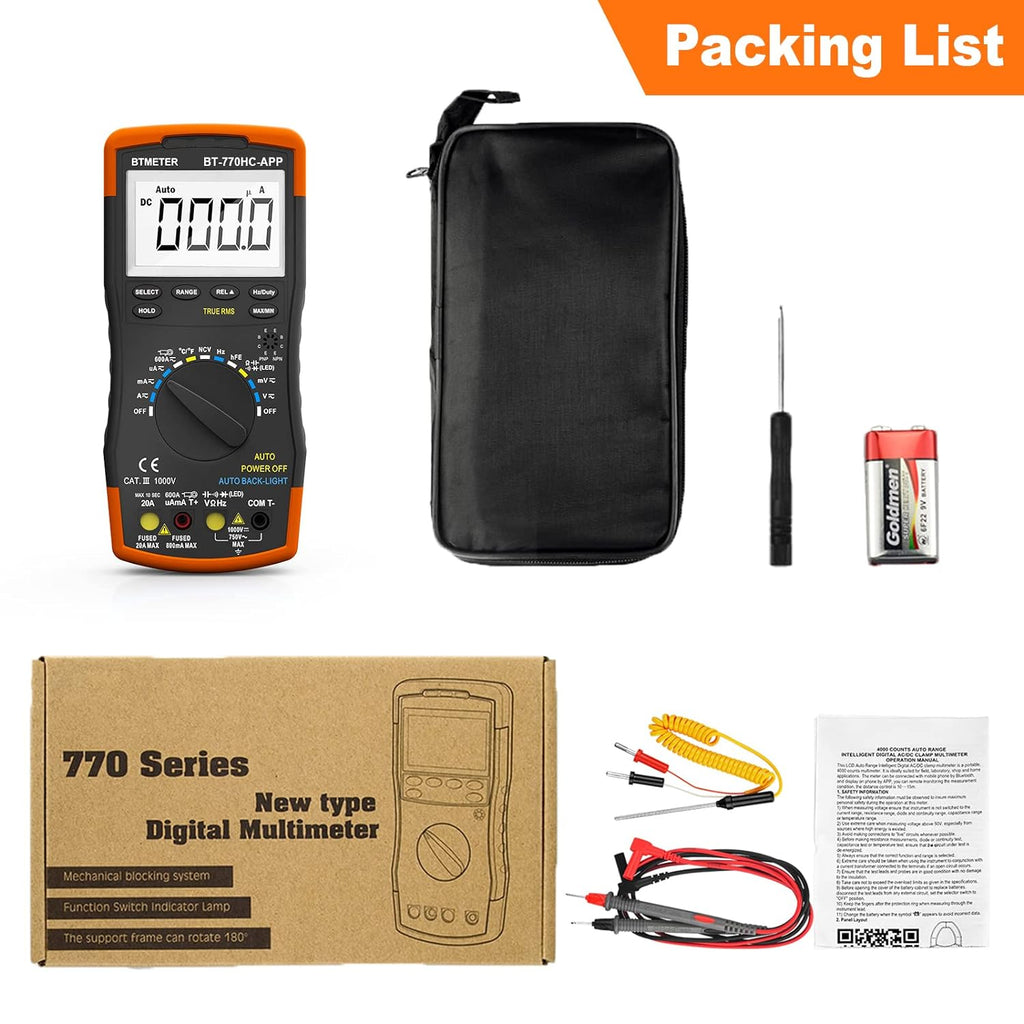 BTMETER BT - 770HC - APP Digital Multimeter, Handheld TRMS 6000 Multi Meter Auto Range Voltmeter Ammeter Measure AC DC, Connect APP - btmeter - store