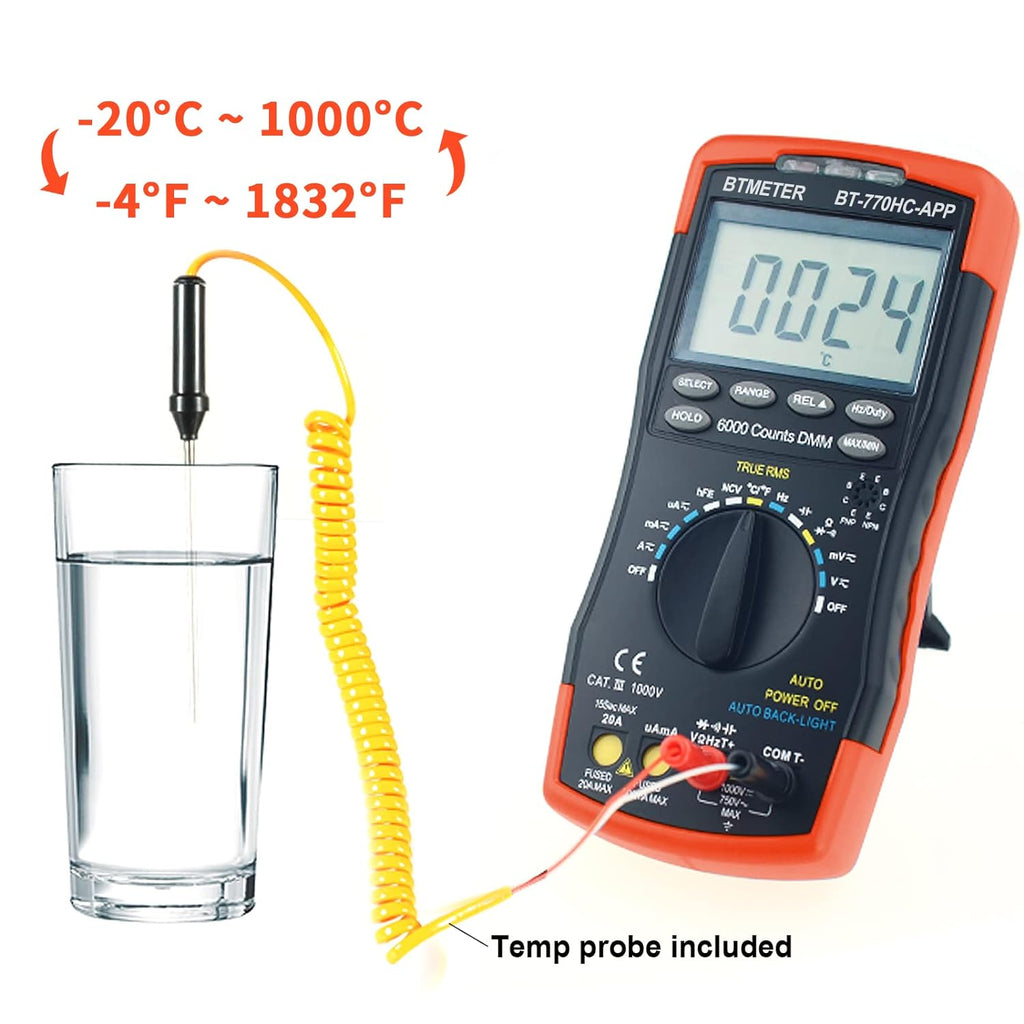 BTMETER BT - 770HC - APP Digital Multimeter, Handheld TRMS 6000 Multi Meter Auto Range Voltmeter Ammeter Measure AC DC, Connect APP - btmeter - store