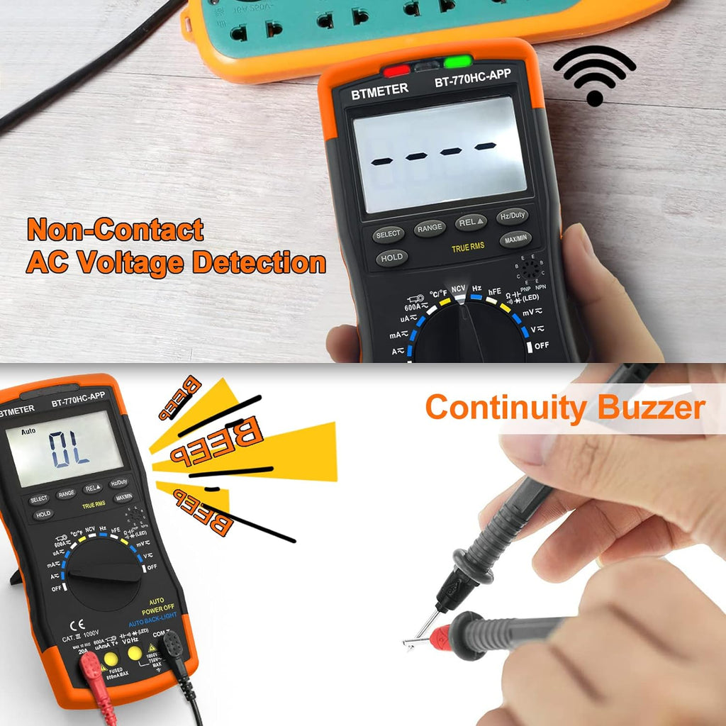 BTMETER BT - 770HC - APP Digital Multimeter, Handheld TRMS 6000 Multi Meter Auto Range Voltmeter Ammeter Measure AC DC, Connect APP - btmeter - store