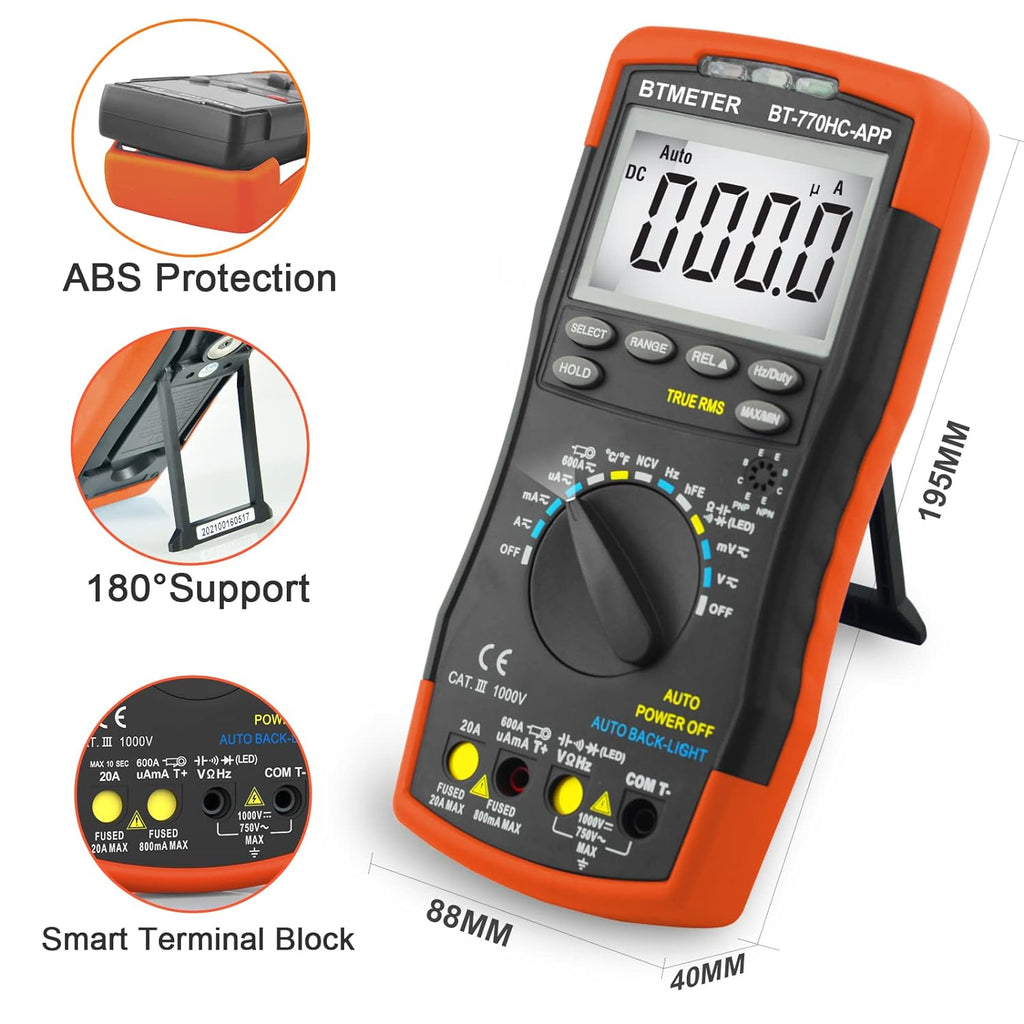 BTMETER BT - 770HC - APP Digital Multimeter, Handheld TRMS 6000 Multi Meter Auto Range Voltmeter Ammeter Measure AC DC, Connect APP - btmeter - store