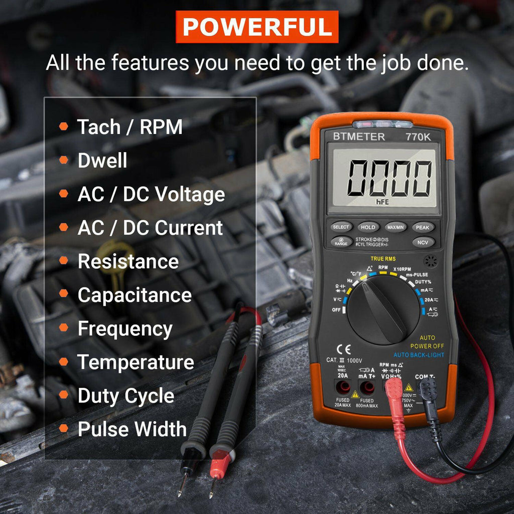 BTMETER BT - 770K Automotive AC/DC Dwell Multimeter with AC/DC Current Clamp Adapter - btmeter - store