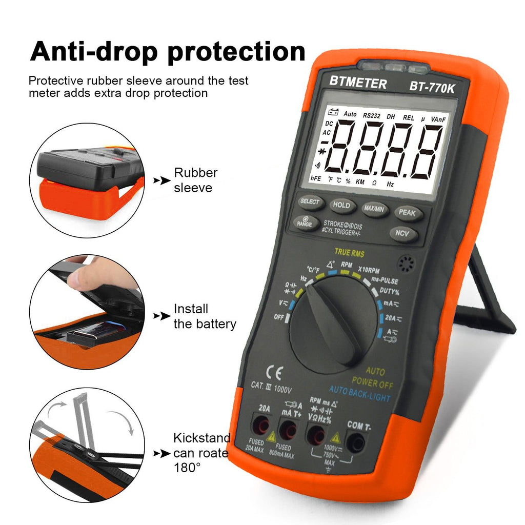 BTMETER BT - 770K Automotive AC/DC Dwell Multimeter with AC/DC Current Clamp Adapter - btmeter - store