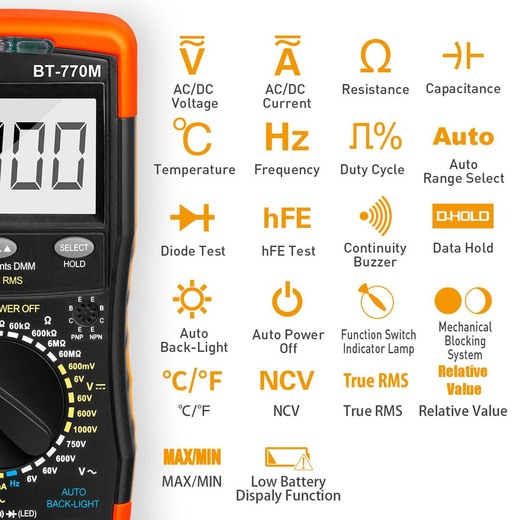 BTMETER BT - 770M Digital Multimeter TRMS 6000 Count, Auto/Manual Ranging - btmeter - store