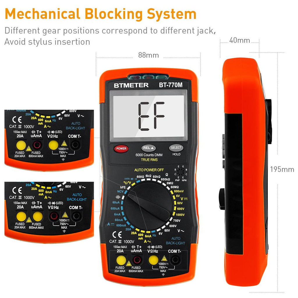 BTMETER BT - 770M Digital Multimeter TRMS 6000 Count, Auto/Manual Ranging - btmeter - store