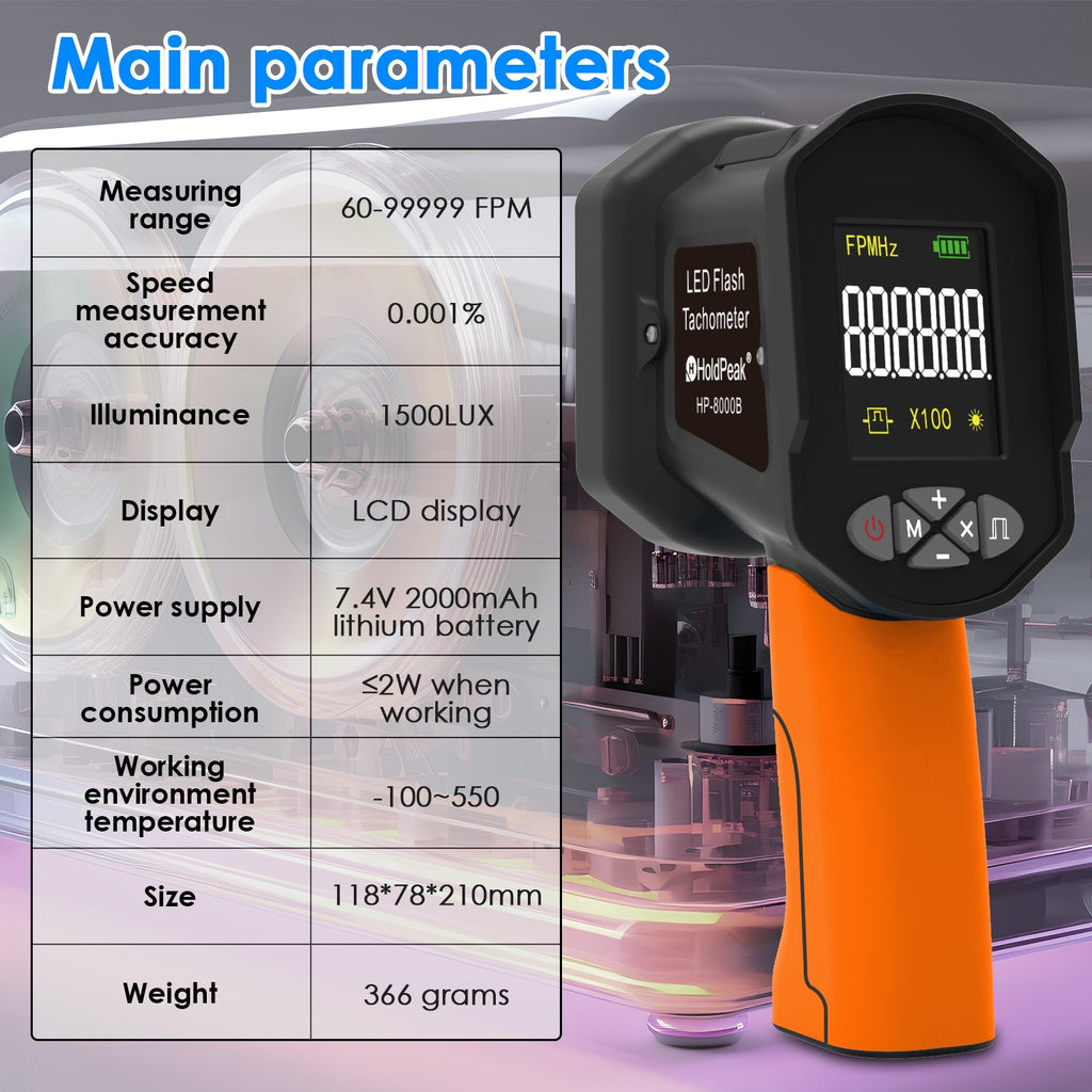 BTMETER BT - 8000B Digital LED Stroboscope Measuring 60~99,999 RPM/Hz, 0.001% Accuracy Non - Contact Tachometer - btmeter - store