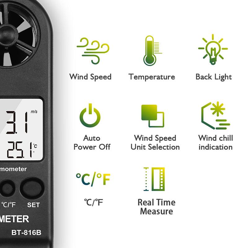 BTMETER BT - 816B Handheld Anemometer with Wind Speed Range 0.3 - 30m/s - btmeter - store