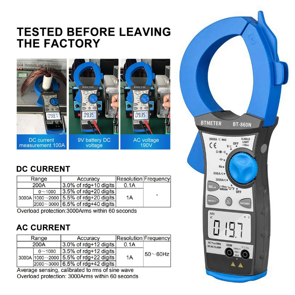 BTMETER BT - 860N Digital Clamp Meter 3000A Amp Meter Multimeter - btmeter - store