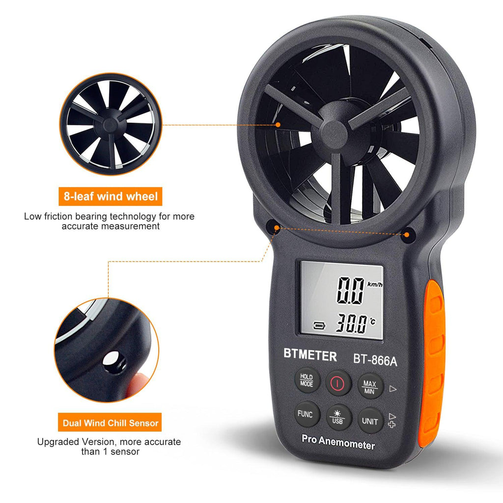 BTMETER BT - 866A Digital Anemometer Handheld CFM Meter with USB Port - btmeter - store