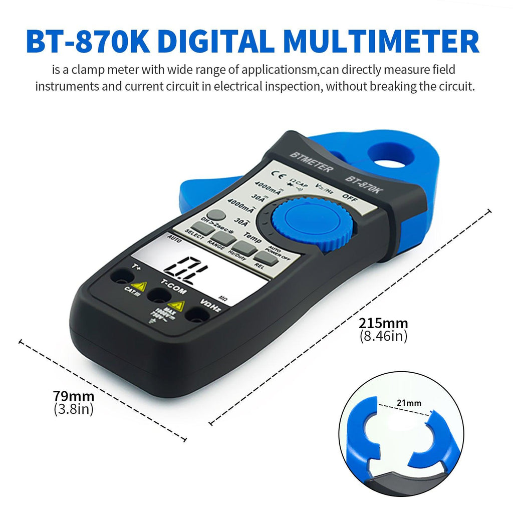 BTMETER BT - 870K Clamp Multimeter, DC AC Digital Voltage Current Meter, Auto Electric DMM Tester Avometer - btmeter - store