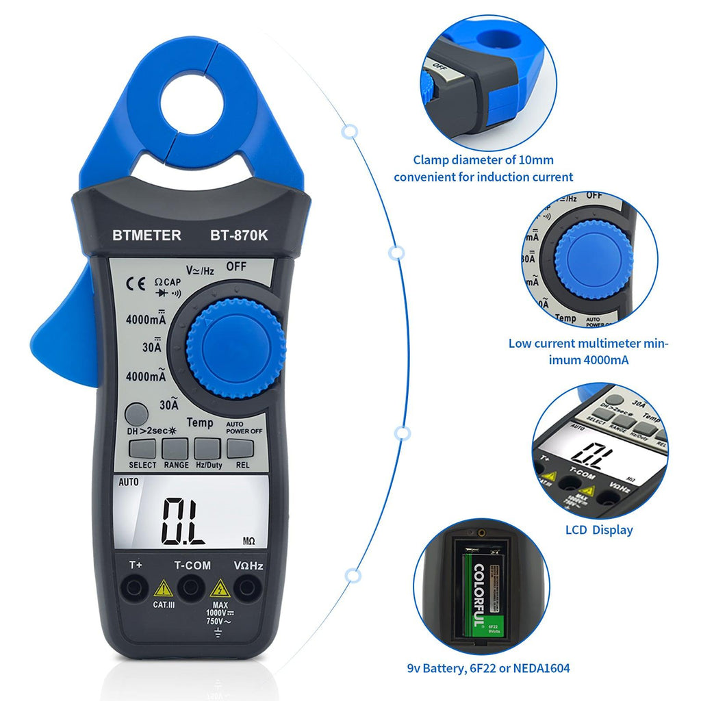 BTMETER BT - 870K Clamp Multimeter, DC AC Digital Voltage Current Meter, Auto Electric DMM Tester Avometer - btmeter - store