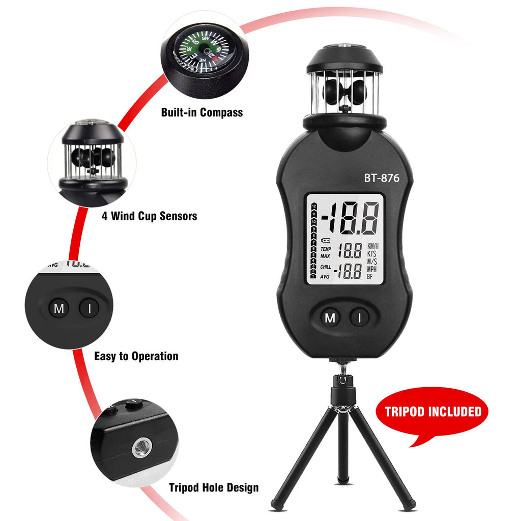 BTMETER BT - 876 Windspeed Tester HVAC Velometer Measure Air Flow Speed Velocity - btmeter - store