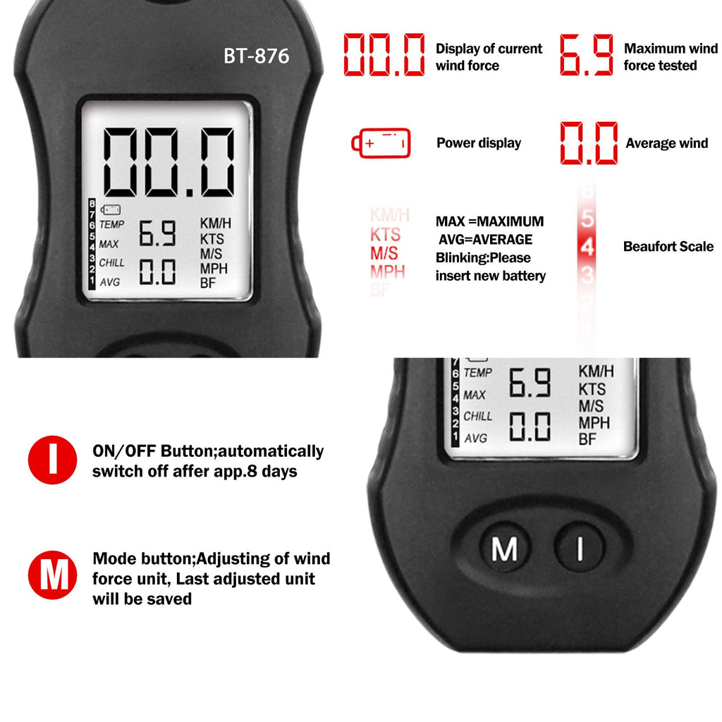 BTMETER BT - 876 Windspeed Tester HVAC Velometer Measure Air Flow Speed Velocity - btmeter - store