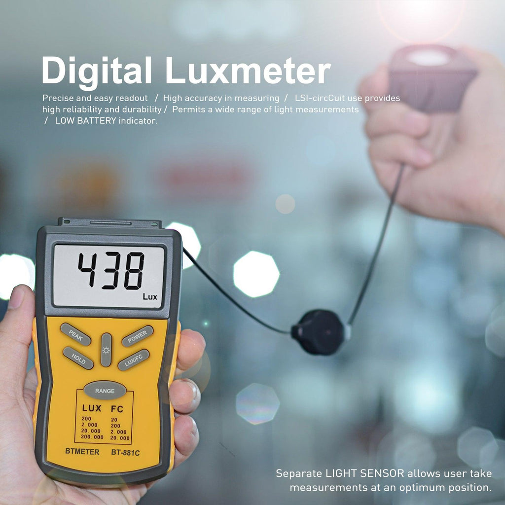 BTMETER BT - 881C Digital Light Meter Lux Meter Lux/FC Unit Data Hold LCD Display - btmeter - store