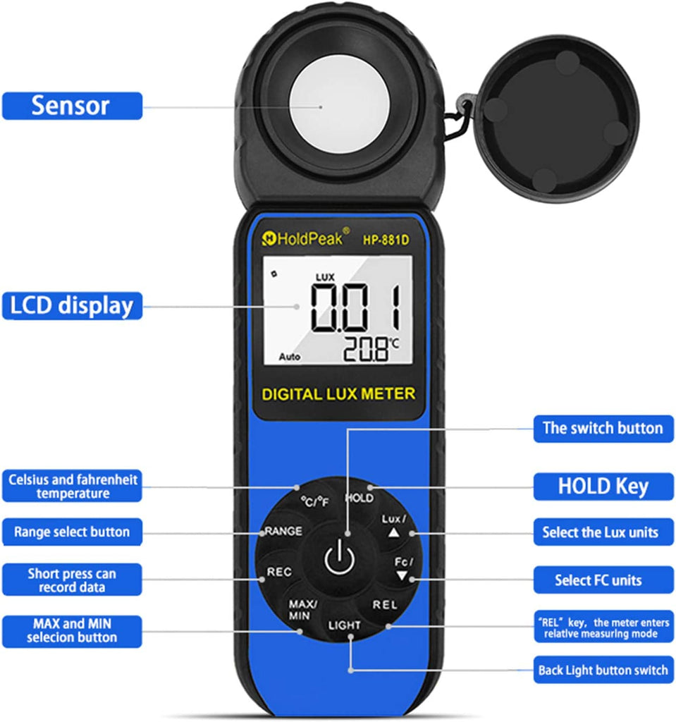 BTMETER BT - 881D Digital Photographic Light Meter 270° Rotatable Detector for Photography LCD Lights Plants Lumen Meter - btmeter - store