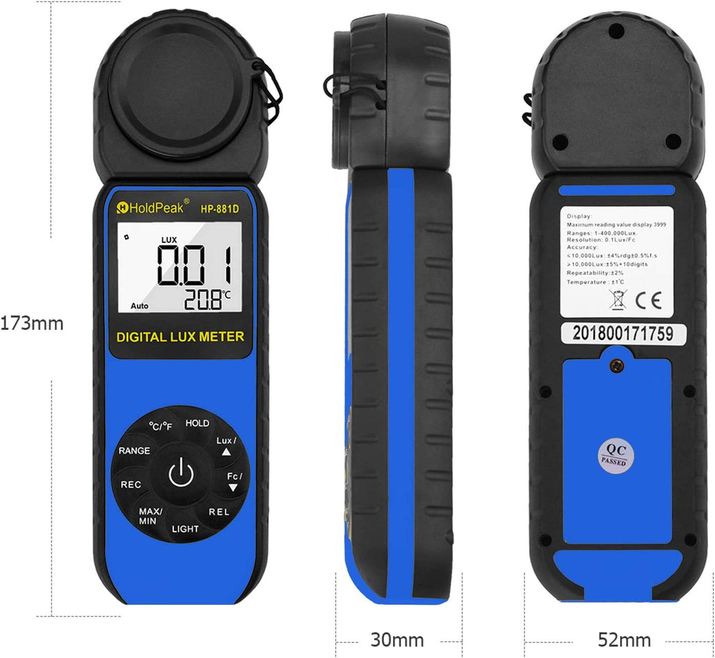 BTMETER BT - 881D Digital Photographic Light Meter 270° Rotatable Detector for Photography LCD Lights Plants Lumen Meter - btmeter - store